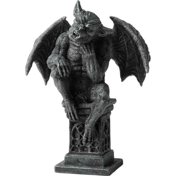 Medieval Gargoyle Thinking on Pedestal Statue
