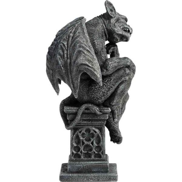 Medieval Gargoyle Thinking on Pedestal Statue