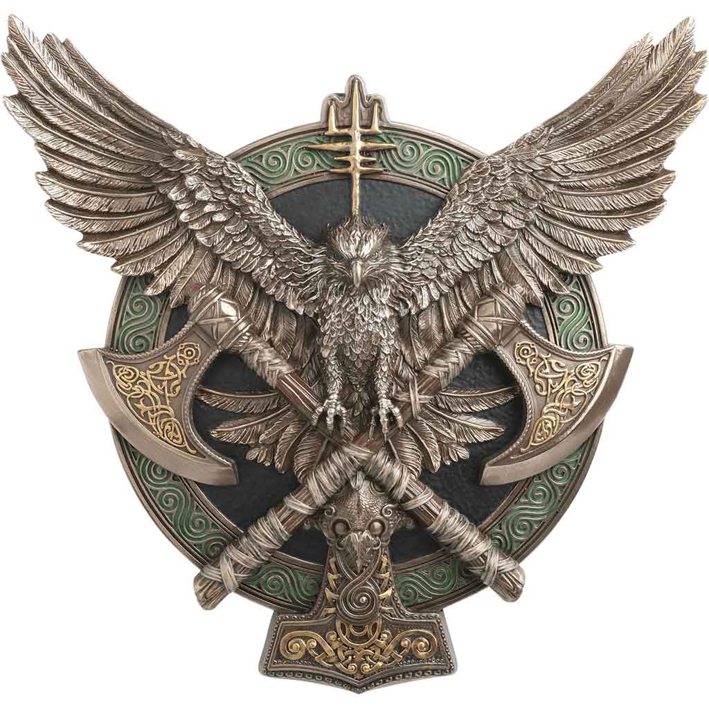 Large Valhalla Axe and Falcon Shield Wall Plaque