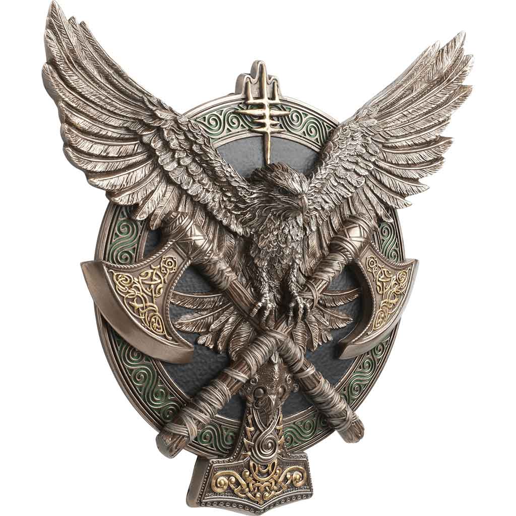 Large Valhalla Axe and Falcon Shield Wall Plaque