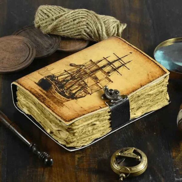 Antiqued Sailing Ship Leather Journal