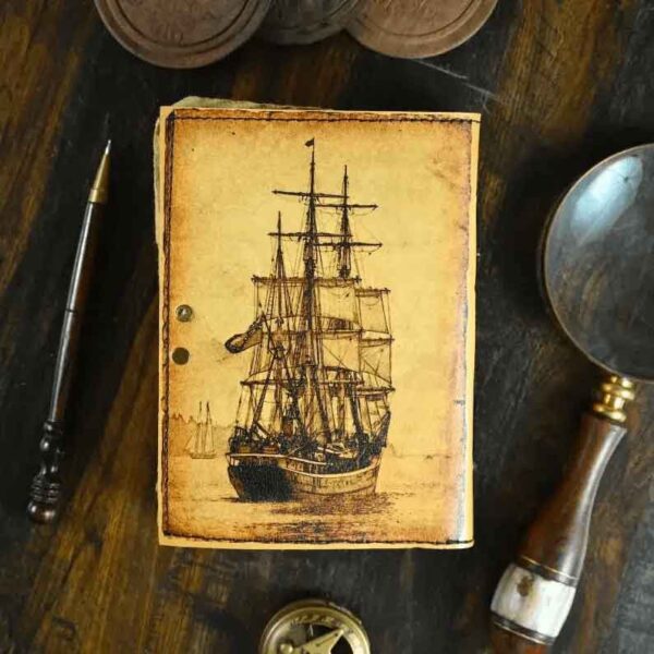 Antiqued Sailing Ship Leather Journal