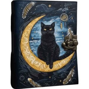 Cat on Moon Leather Journal
