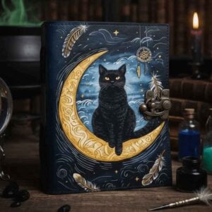 Cat on Moon Leather Journal