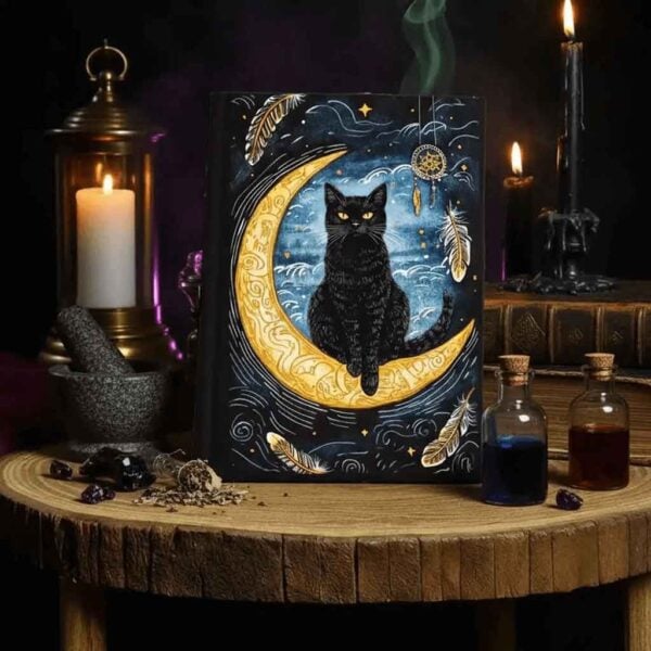 Cat on Moon Leather Journal