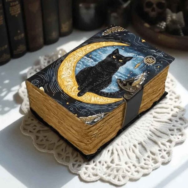 Cat on Moon Leather Journal