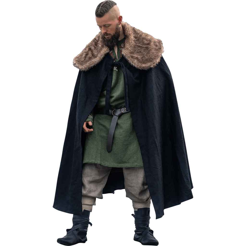 Janne Viking Cloak with Faux Fur Trim - Brown