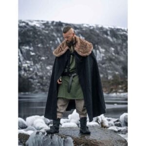 Janne Viking Cloak with Faux Fur Trim - Brown