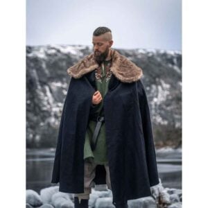 Janne Viking Cloak with Faux Fur Trim - Brown