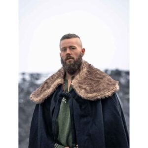 Janne Viking Cloak with Faux Fur Trim - Brown