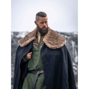 Janne Viking Cloak with Faux Fur Trim - Brown
