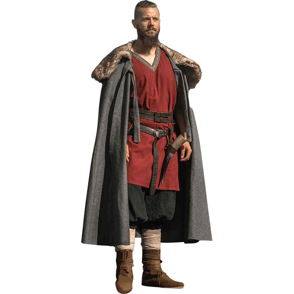 Janne Viking Cloak with Faux Fur Trim - Grey