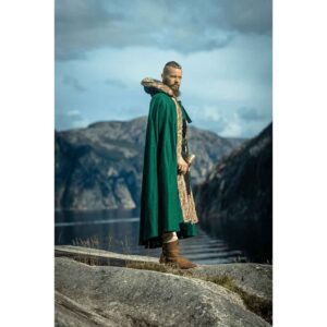 Fjell Faux Fur Trim Viking Cape - Green