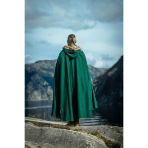 Fjell Faux Fur Trim Viking Cape - Green