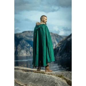 Fjell Faux Fur Trim Viking Cape - Green