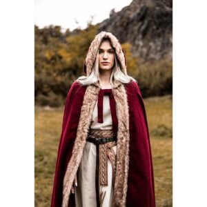 Fjell Faux Fur Trim Viking Cape - Red