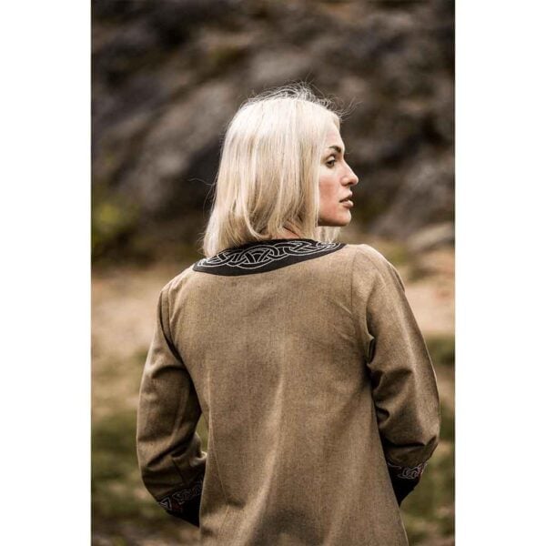 Idun Embroidered Viking Dress - Sand