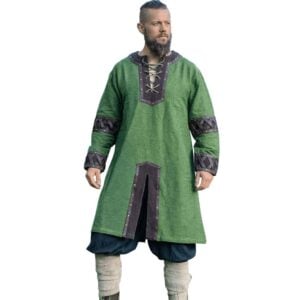 Leif Leather Trim Viking Tunic - Green