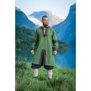 Leif Leather Trim Viking Tunic - Green