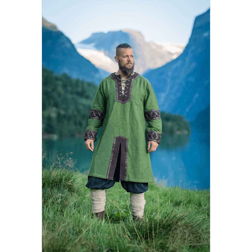 Leif Leather Trim Viking Tunic - Green