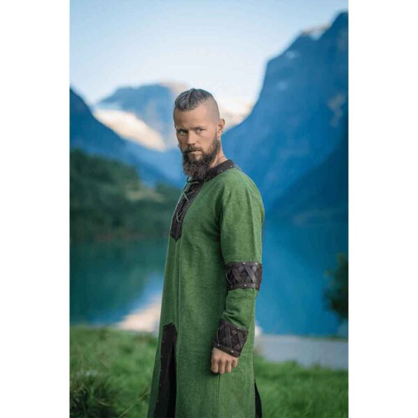 Leif Leather Trim Viking Tunic - Green