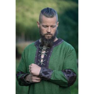 Leif Leather Trim Viking Tunic - Green