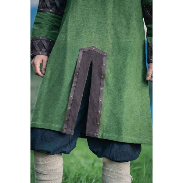 Leif Leather Trim Viking Tunic - Green