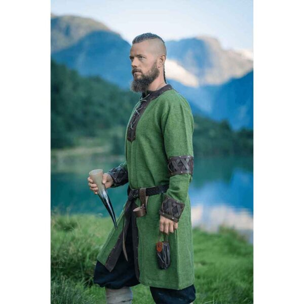 Leif Leather Trim Viking Tunic - Green