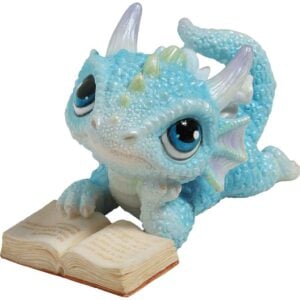 Baby Blue Reading Dragon Statue