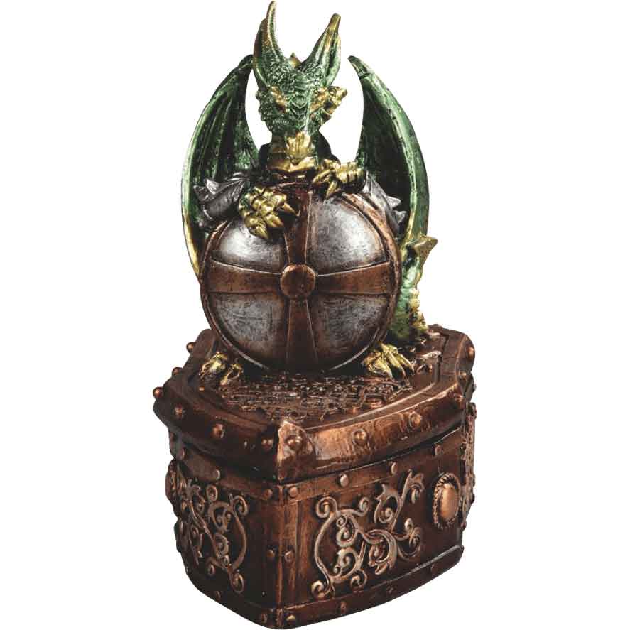 Green Dragon with Shield Trinket Box