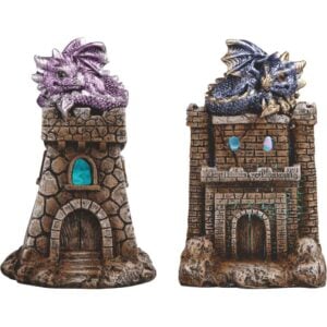 Purple and Blue LED Dragon Castle Statue Set
