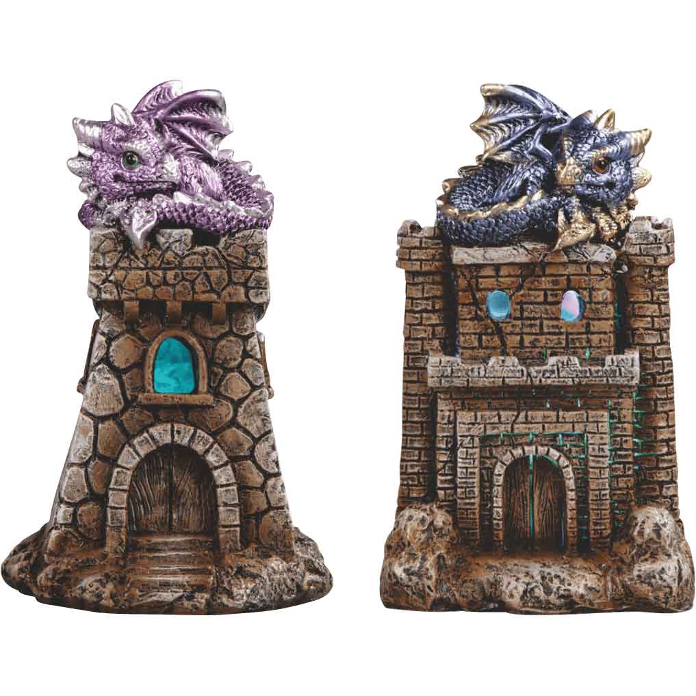 Purple and Blue LED Dragon Castle Statue Set