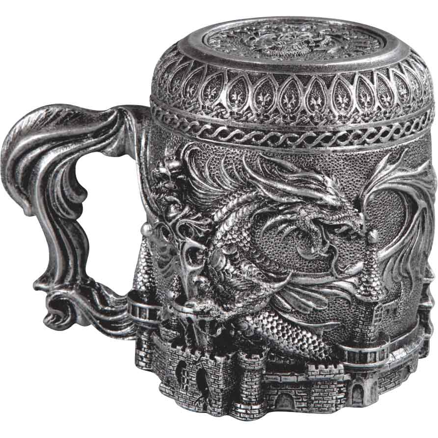 Silver Castle Dragon Mug with Lid