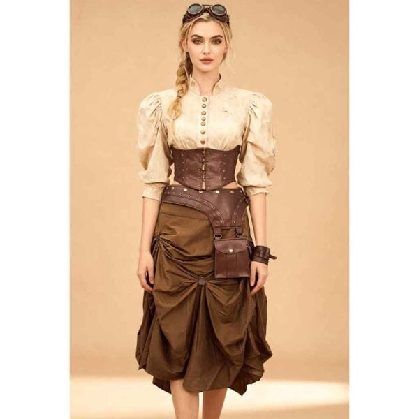 Brown Steampunk Ruched Skirt