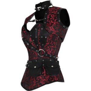 Maroon Steampunk Brocade Corset with Jacket