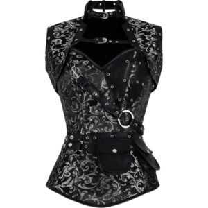 Silver Steampunk Brocade Corset with Jacket