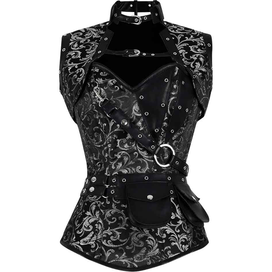 Silver Steampunk Brocade Corset with Jacket