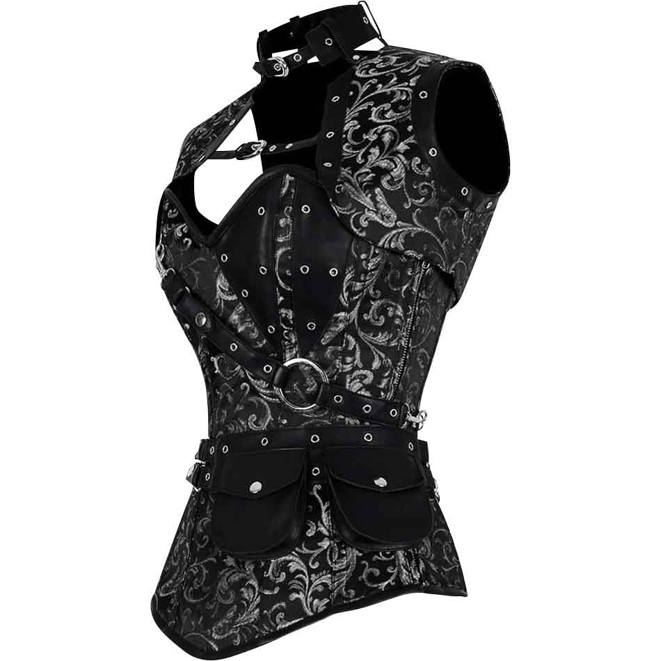 Silver Steampunk Brocade Corset with Jacket