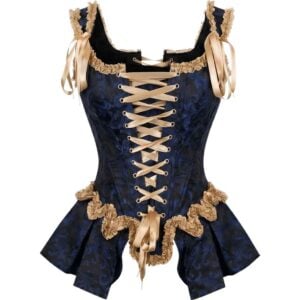 Blue Brocade Peplum Overbust Corset