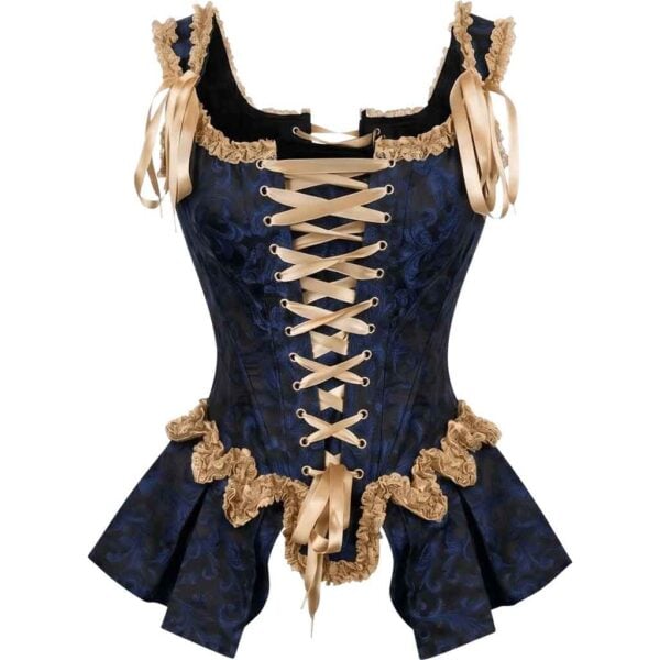 Blue Brocade Peplum Overbust Corset