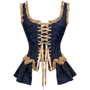Blue Brocade Peplum Overbust Corset