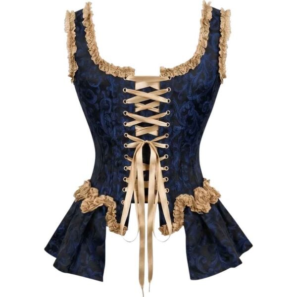 Blue Brocade Peplum Overbust Corset