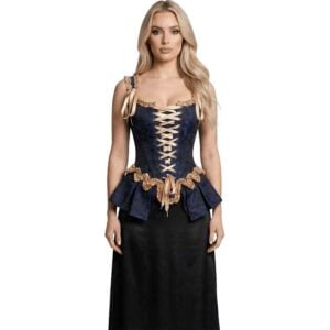 Blue Brocade Peplum Overbust Corset