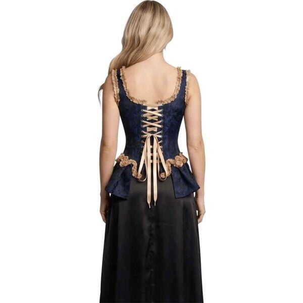 Blue Brocade Peplum Overbust Corset