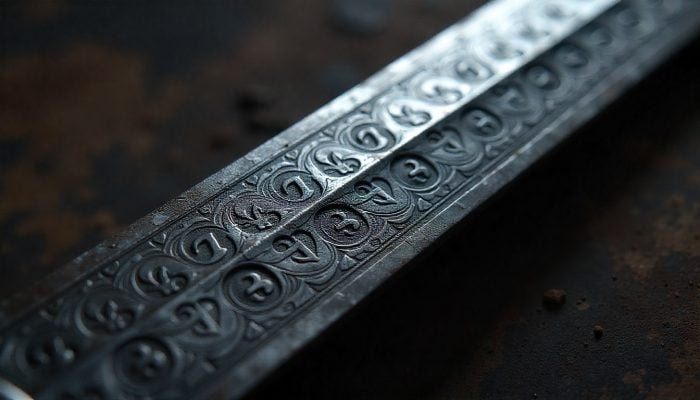 Close-up of authentic medieval etching patterns