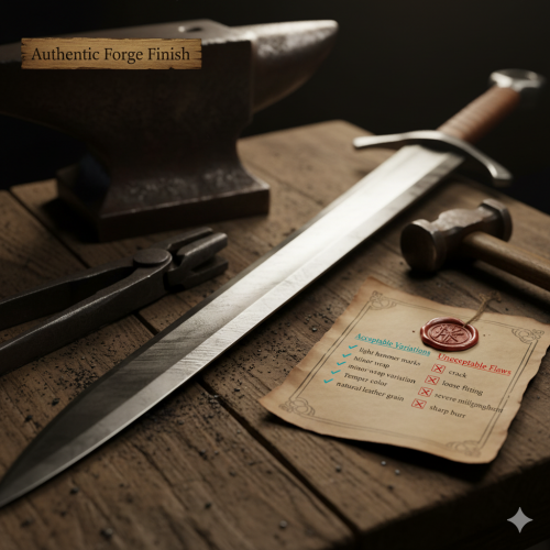 Close-up hand-forged blade showing hammer marks texture