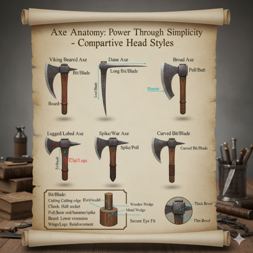 diagram showing different axe head styles
