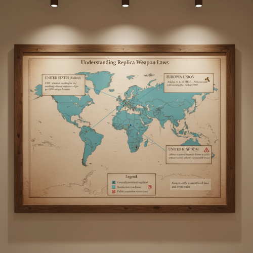 map showing different legal requirements for replica weapons
