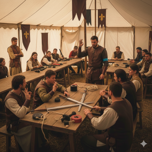 Workshop scene showing players learning safety mechanics
